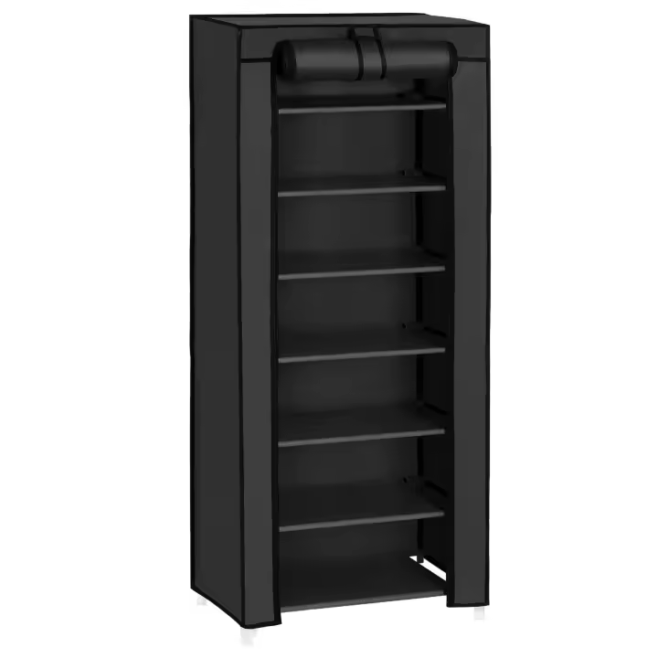 SONGMICS - Zapatero de 7 Niveles, con Funda de Tela, Armario de Almacenamiento, Armario, Grande, Montaje fácil, 46 x 28 x 126 cm (Largo x Ancho x Alto), Color Negro/Gris - 1
