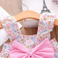 Conjunto De 2 Vestidos Y Sombreros Para Niñas Verano Estampado Floral Con Lazo Sleeves Volantes Con Suspensión Vestido De Polyester Para Bebés De 1-2 Años - details 7