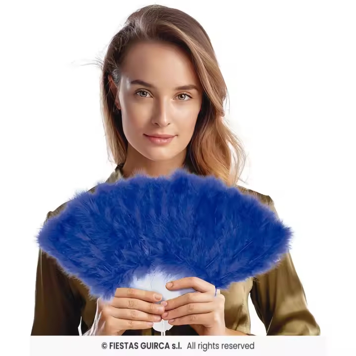 Abanico De Plumas, De 16 Palas, En Color Azul. Elegante y Sofisticado. #Guirca #Plumas - 1
