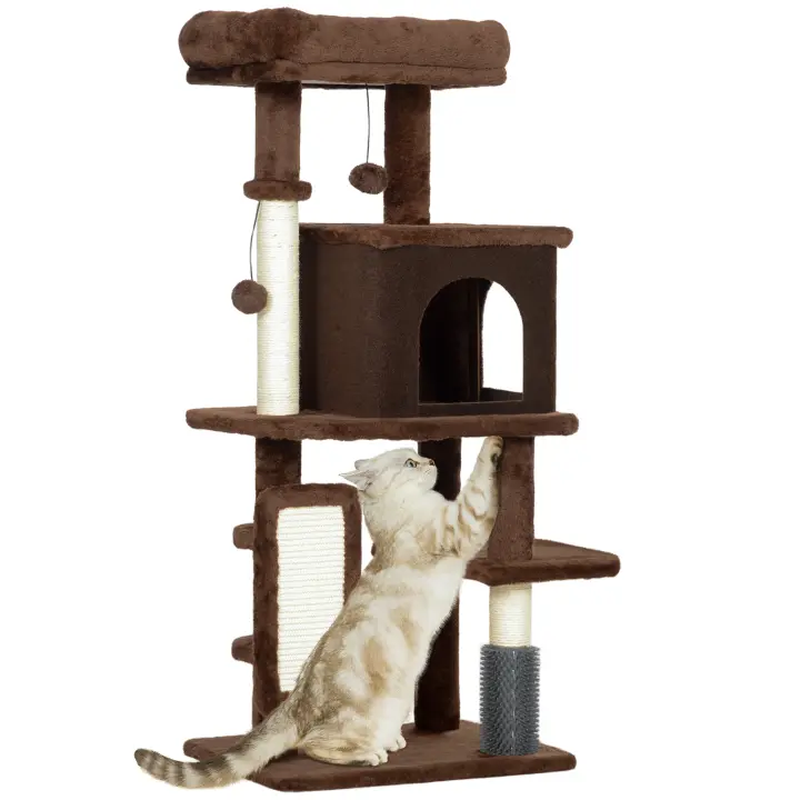 PawHut Árbol Rascador para Gatos Árbol para Gatos Torre para Gatos con Plataformas Poste con Cepillo Bolas Colgantes y Almohadilla para Rascar - 1