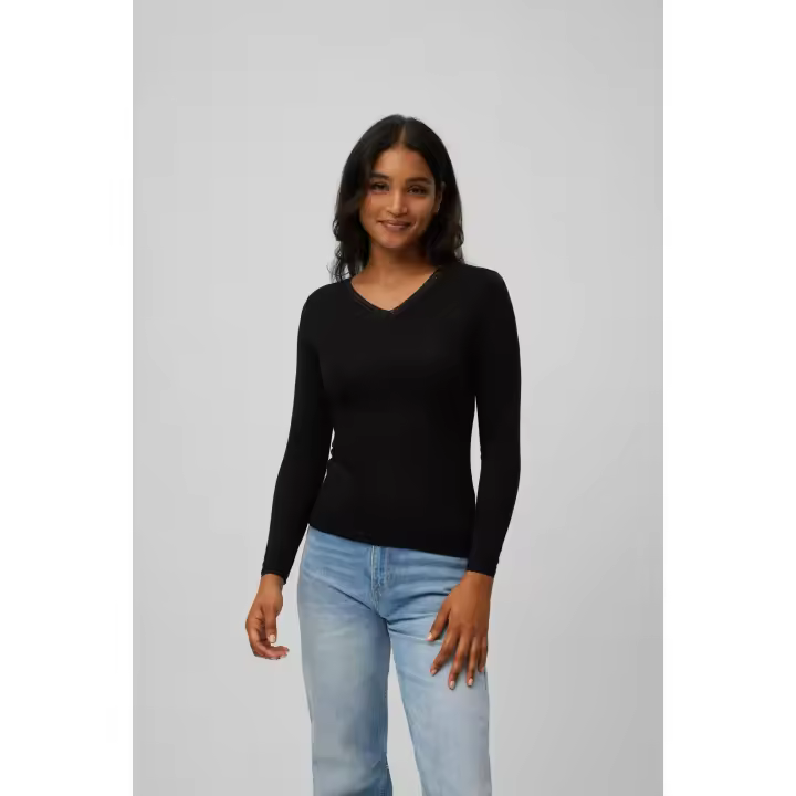 Ysabel Mora - Camiseta térmica control de temperatura detalle encaje manga larga negro - 1