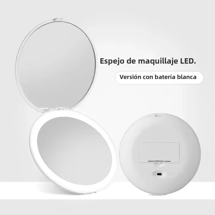 Espejo De Maquillaje Portátil LED 3.5 Pulgadas Compacto Doblesided Plegable Para Bolso Con Luz De Mano Y Aumento 3x - 1