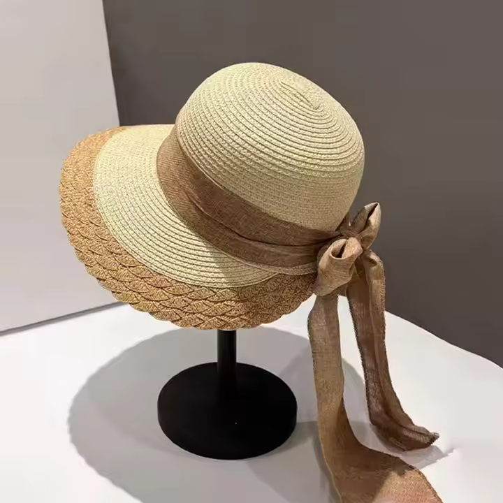 Sombrero De Paja Para Mujer Estilo Moderno Protección Solar Gran Alas Sombrero Casual De Playa Vacaciones Al Aire Libre - 1