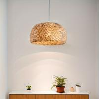 Lámpara Colgante De Estilo Boho Chic Hecha a Mano Con Sombrilla De Tela Y Techo De Rattan Luz De Techo De Montaje En Plano Farmhouse Sin Fuente Incluida - details 4