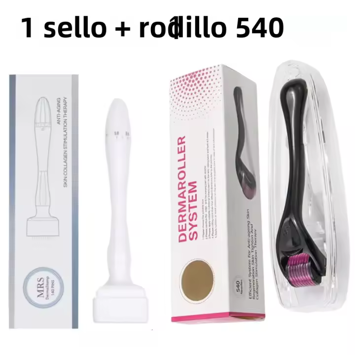 Set De Cuidado De La Piel Con 1pc 140 Agujas Derma Stamp Y 1pc 540 Derma Roller Para El Crecimiento Del Vello Facial Y Barba Para Hombres Y Mujeres - 1