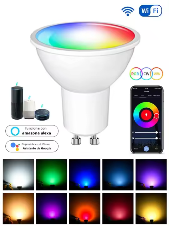 Bombilla LED Inteligente Tuya GU10 Wifi Controlable Con Alexa Y Google Home 5W 7W 9W RGBCW 2700K-6500K Para Iluminación Doméstica - 1