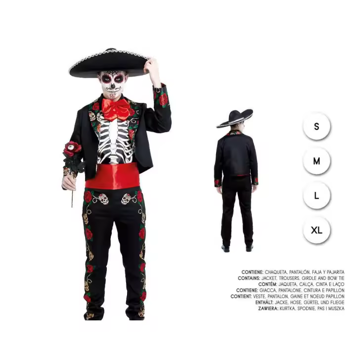 Disfraz Adulto Mariachi Esqueleto. Contenido Chaqueta, Faja, Pajarita y Pantalón. #Partilandia #Halloween #Esqueleto - 1