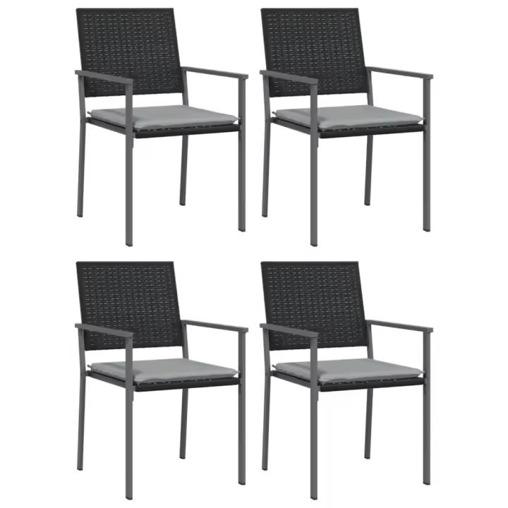 vidaXL Sillas jardín cojines 4 uds ratán sintético negro 54x62,5x89 cm - 1