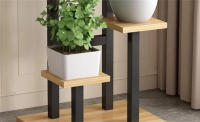 Estantes de Metal + MADERA para plantas, soporte para macetas, Soporte múltiple para macetas, organizador de exhibición para interiores y exteriores, estante para macetas, jardín y balcón 4 Platos - details 1