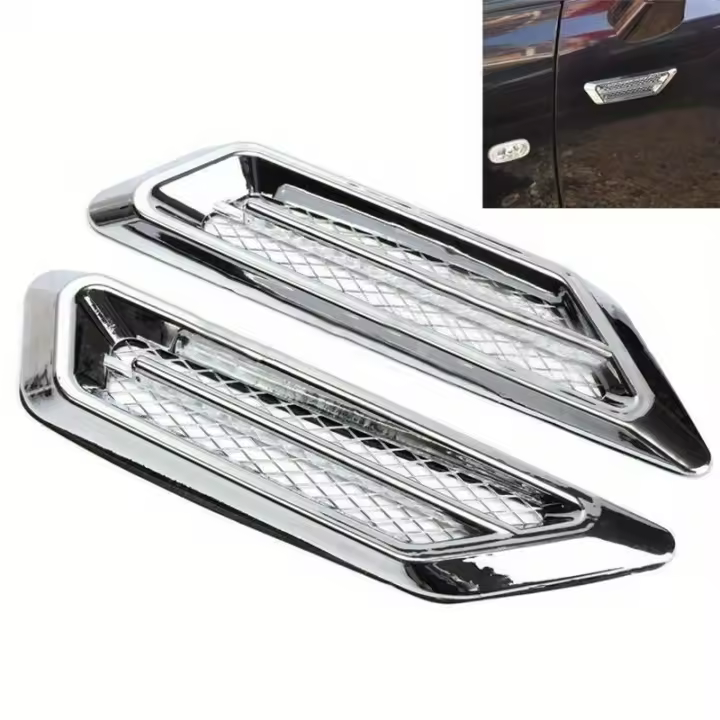 Decoración De Ventosa De Flanco Para Coche SUV Universal 2Pcs Pegatina De Decoración De Ventilación Del Motor En Cromo - 1