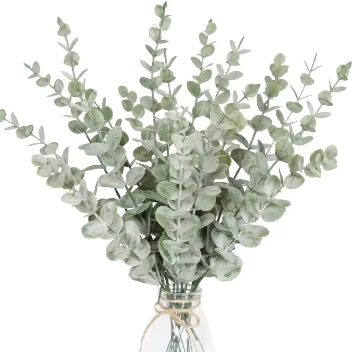 18 piezas de tallos de eucalipto, hojas artificiales de eucalipto, tallos de flores falsas para el hogar, la oficina, ramo de flores, centro de mesa, decoración de boda - 1