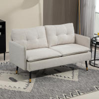 HOMCOM Sofá de 2 Plazas Tapizado en Lino Sofá de Salón 139 cm con Cojines Reposabrazos y Patas de Acero para Dormitorio Oficina Carga 240 kg Crema - details 1