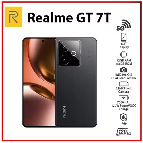 Realme GT 7T Smartphone 5G 2025 New MediaTek 8400-MAX 7000mAh Titan Battery 120W Ultra Charge 6.8'' 120Hz Display Global Version - 1