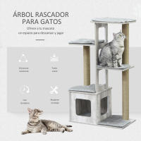 PawHut Árbol Rascador para Gatos 67x38,5x114 cm Torre de Escalada de Gatos con Cueva de Madera Múltiples Plataformas y Postes de Rascar de Yute Juego y Descanso Gris - details 2