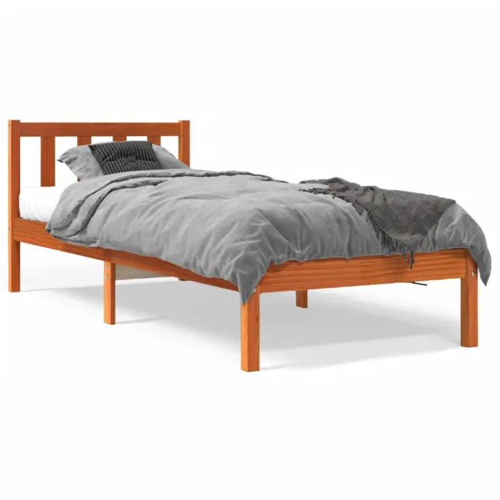 vidaXL Cama sin colchón madera maciza de pino marrón cera 100x200 cm - 1
