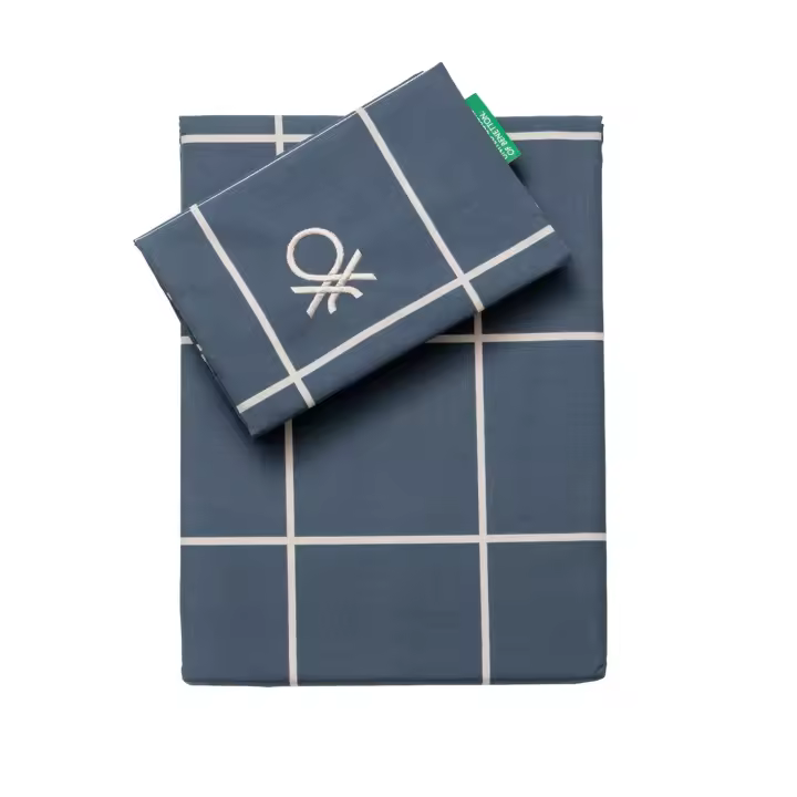 SET 2PC CAMA (FUNDA NÓRDICA 135X200CM + FUNDA DE ALMOHADA 80X80CM) 200TC 100% ALGODÓN AZUL Y BEIGE NEUTRAL BE - 1