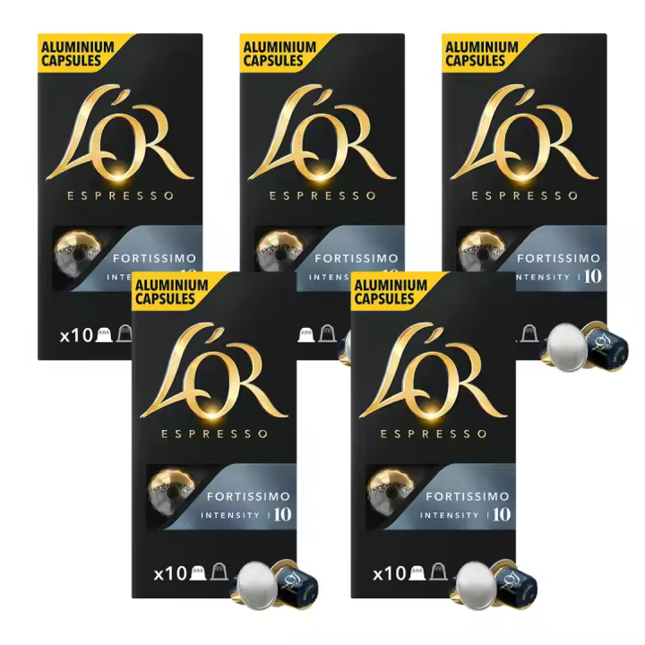 Pack 5 x L'OR Espresso Café Cápsulas Fortissimo 10 Uds Compatibles con Maquina Nespresso - Qumir - 1