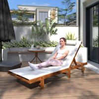 Outsunny Tumbona Reclinable de Madera con Ruedas Tumbona Jardín Exterior con Respaldo Ajustable en 4 Niveles y Reposacabezas Carga 120 kg para Patio Terraza Balcón 200x84x101 cm Blanca y Teca - details 1