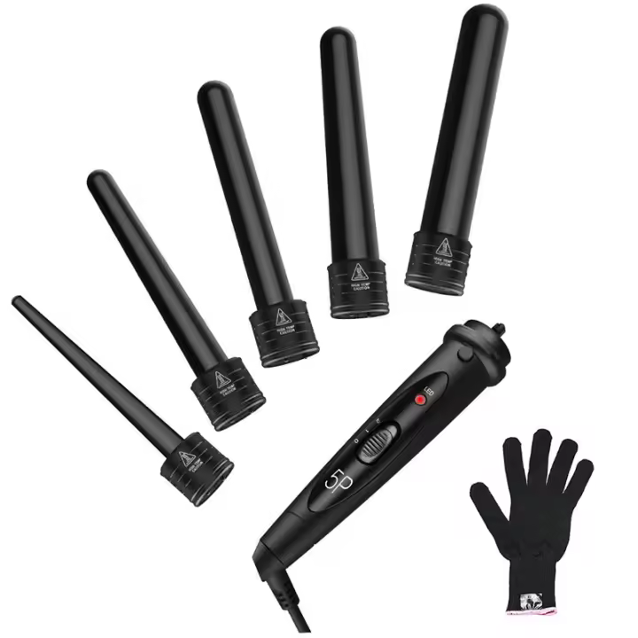 Rizador De Pelo Creativo 5 En 1 Intercambiable Con Calentamiento Rápido Set De Rizadores Tourmaline Cerámica Para Secado Y Baño Electrónico Dual Voltaje 100-240V Rizador De Pelo Digital Con Control De Temperatura - 1
