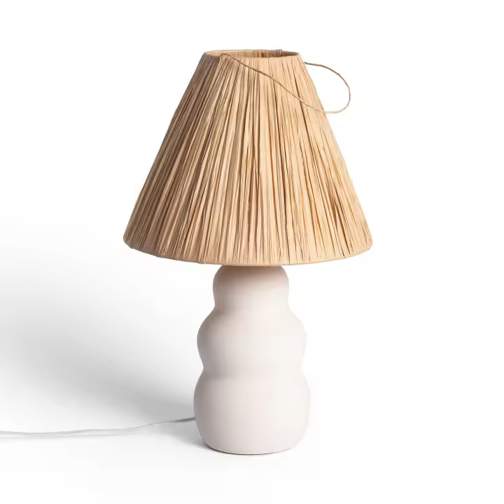 Ledkia Lámpara de Mesa Cerámica Ulan Artesanal Blanco y Natural E27 - 1