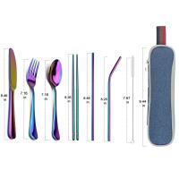 Juego De Comedor Portátil Para Viajes Y Senderismo Con Bolsa Cuchillo Tenedor Cuchara Palillos De Acero Inoxidable Reutilizable Color Plata - details 0