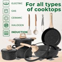 Just Perfecto Juego de Ollas y Sartenes Cocina Antiadherentes 14 Piezas, Katería de Cocina Antiadherentes Aluminio, para Todas Las Cocinas, Included Inducción, Ollas Cocina with Tapas (Black) - details 1