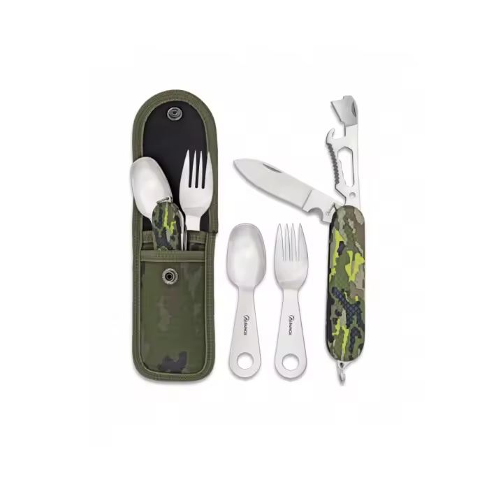 Set cubiertos camping color multicamo verde , Navaja multiuso , cuchara y tenedor supervivencia. Albainox - 1