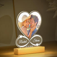Portarretratos personalizable con fotos y corazón, regalo de aniversario para parejas, para hombres y mujeres, placa de acrílico con luz nocturna, regalo para Navidad y boda para él y para ella, Versión USB tricolor (regulable) - details 1