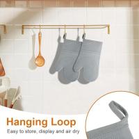 1 Par Gris Guantes para Horno, Silicona Resistente al Calor 446 °F Manoplas Horno Antideslizantes, Guantes Horno Cocina, Hornear Cocinar Barbacoa Microondas, 2 Manteles Aislados Oven Gloves - details 2