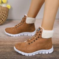 Botas Cortas De Piel De Gato Para Mujer Invierno Con Cordones Cruzados Y Punta Redonda Comodidad Y Calor Modernas Cuña Mediana - details 3