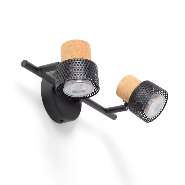 Ledkia Lámpara de Pared Metal y Corcho Dos Focos Liksy Negro - 1
