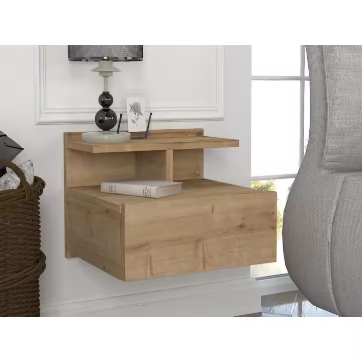 Vente-unique - Conjunto de 2 mesitas de noche flotantes - 1 cajón - Color: Natural - AZELNO - 1