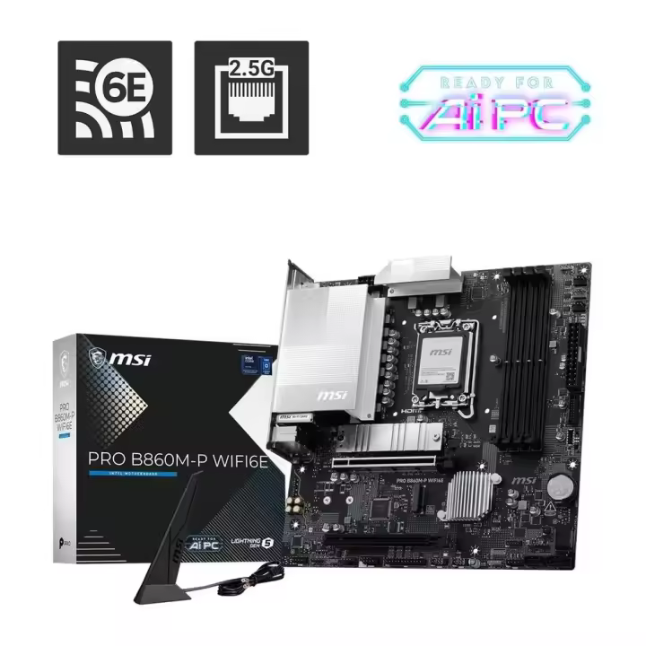 MSI - Placa base PC Pro B860M-P WIFI6E mATX LGA 1851 para Intel, con soporte DDR5 y WiFi 6E integrado - 1