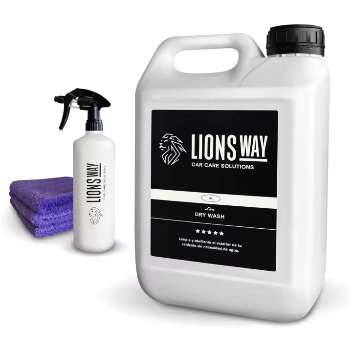 LIONSWAY - DRY WASH 5L – Limpia y Abrillanta con Cera de Carnauba, Tratamiento Cerámico, Incluye Pulverizador y Bayetas - 1