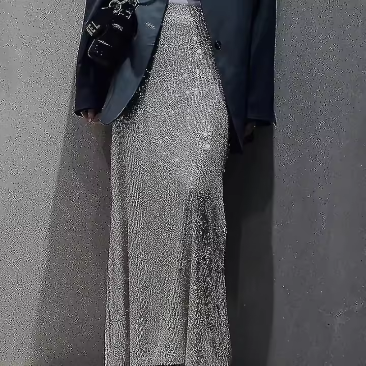 Moda Lentejuelas falda elegante largo cintura alta Oficina casual señora suelta Faldas - 1