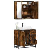 vidaXL Set de muebles de baño 2 pzas madera contrachapada en color Gris sonoma/Roble Sonoma/Roble ahumado y más | almacenamiento funcional diseño moderno para baño dormitorio sala - details 2