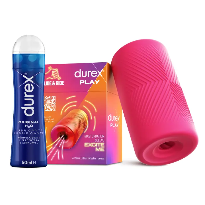 Durex Masturbador SLIDE & RIDE +  Lubricante Original H2O 50 ml, Elástico, Suave Flexible y Texturizado con Estrías - 1