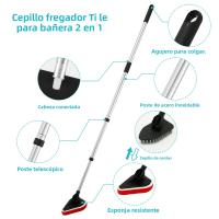 Cepillo De Limpieza Para Azulejos 3 En 1 Con Mango Largo Escobilla De Limpieza De Baño Retráctil Rotativa De 180° Con Esponja Y Microfibra Para Limpieza De Piso Y Ventanas - details 19