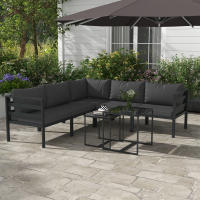 Outsunny Conjunto de Muebles de Jardín 7 Piezas Juego de Muebles de Terraza Incluye 5 Módulos de Sofá de Exterior con Cojines y 2 Mesas de Centro para Patio Gris - details 1