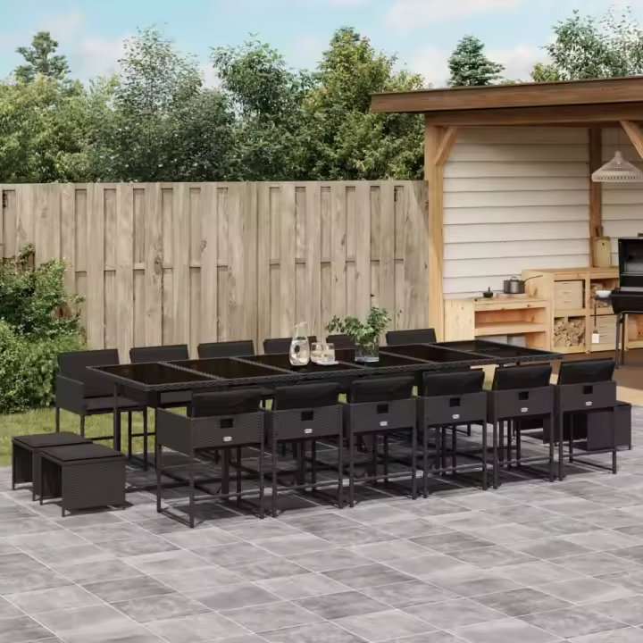 vidaXL Set de muebles jardín 17 pzas con cojines ratán sintético negro - 1