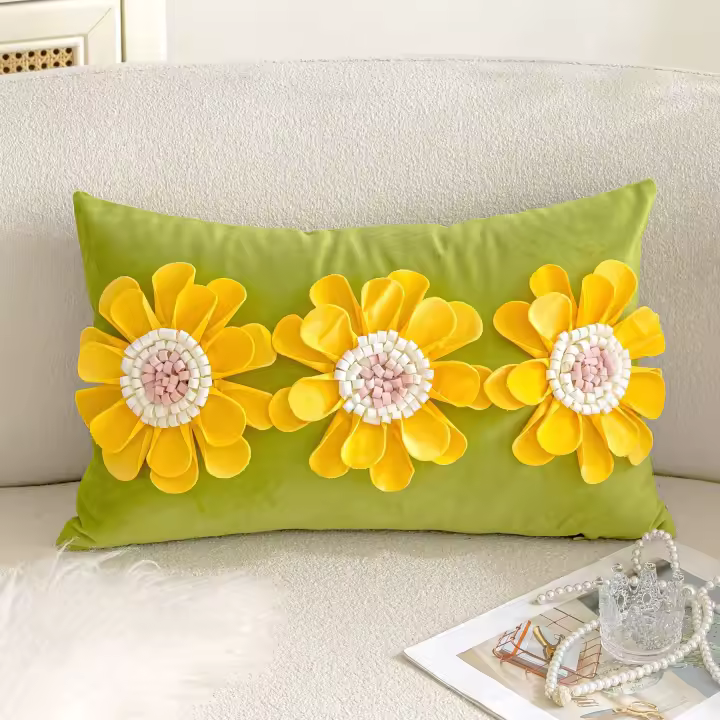 Funda de almohada de sofá con flores tridimensionales, funda de almohada de lujo suave y ligera para dormitorio, cojín de cintura para balcón - 1