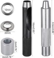 203PCs Estuche de lápices Ojales de metal Costura de ojales Kit de ojales de metal de 12mm Ojal Herramientas de reparación de ojales para tienda Lona Bolsa de lona de cuero Cortina de ropa DIY-Oro plata - details 0