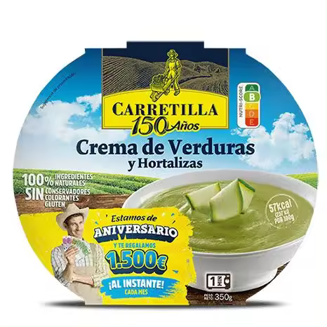 Carretilla Crema de Verduras y Hortalizas 7 Unidades de 350 GR , Platos Listos en 1 Minuto, con Ingredientes Naturales y sin Añadir Conservadores no Necesita Frío Para su Conservación, Envase Microondable. - 1