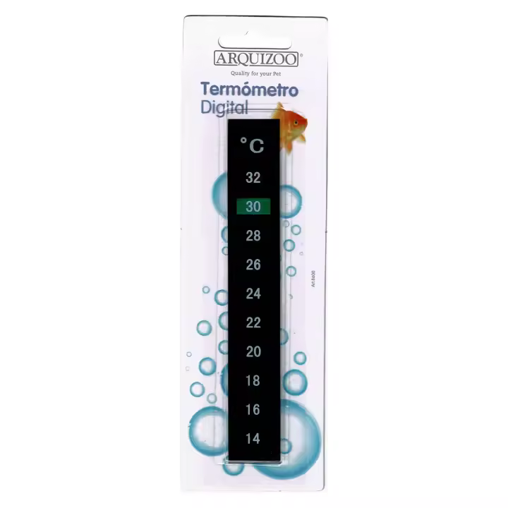 Termometro Digital Adhesivo para acuarios y peceras - Medida de 14º a 32º - Escala Celsius - 13cm de largo por 2cm de ancho - Arquivet - 1