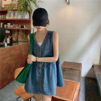 Vestido De Mujer Con Estampado De Vaquero Sin Mangas De Cintura Alta Estilo Casual Spaghetti Strap Denim V-Neck Mini - details 6