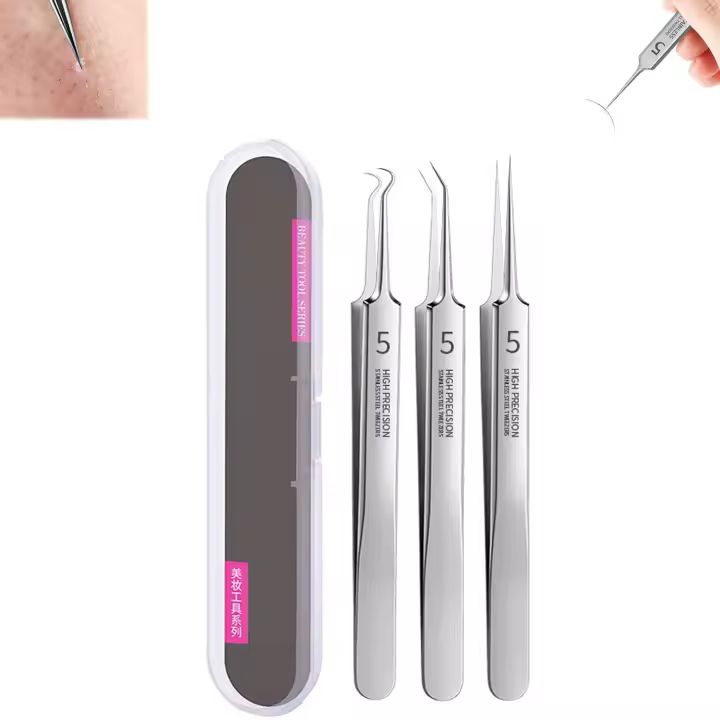 Pinzas para eliminar puntos negros, pinzas para eliminar puntos negros, pinzas profesionales de acero inoxidable para eliminar puntos negros del rostro, acero inoxidable - 1
