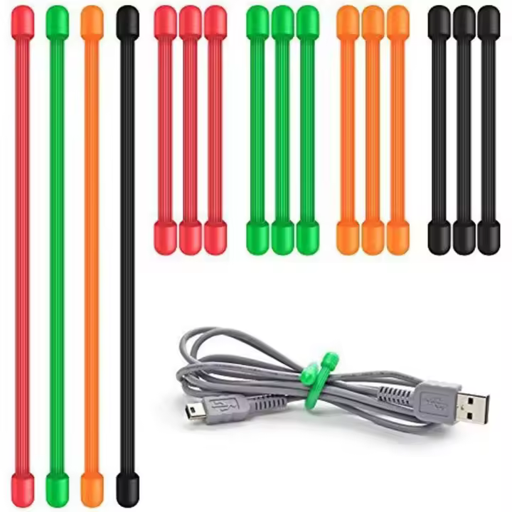 Lazos de torsión 16 paquetes de silicona Cable Ties multiusos reutilizable organizador de cable de goma para la gestión de cables (3 pulgadas, 6 pulgadas) - 1