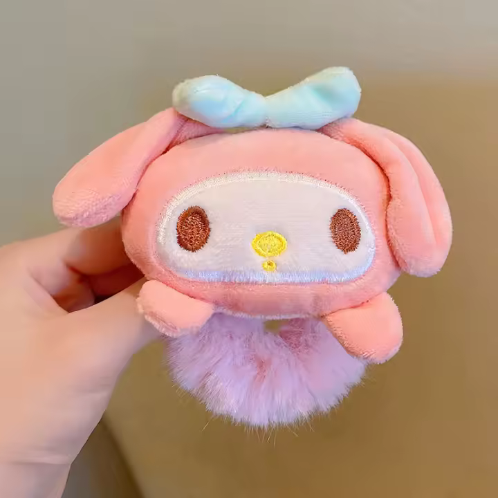 Kawaii Sanrio Peluche Scrunchie Anime Melodía Kuromi Cinnamoroll Lazo De Cabello Accesorio Para Niñas Bandas Elásticas De Cabello Headdress - 1