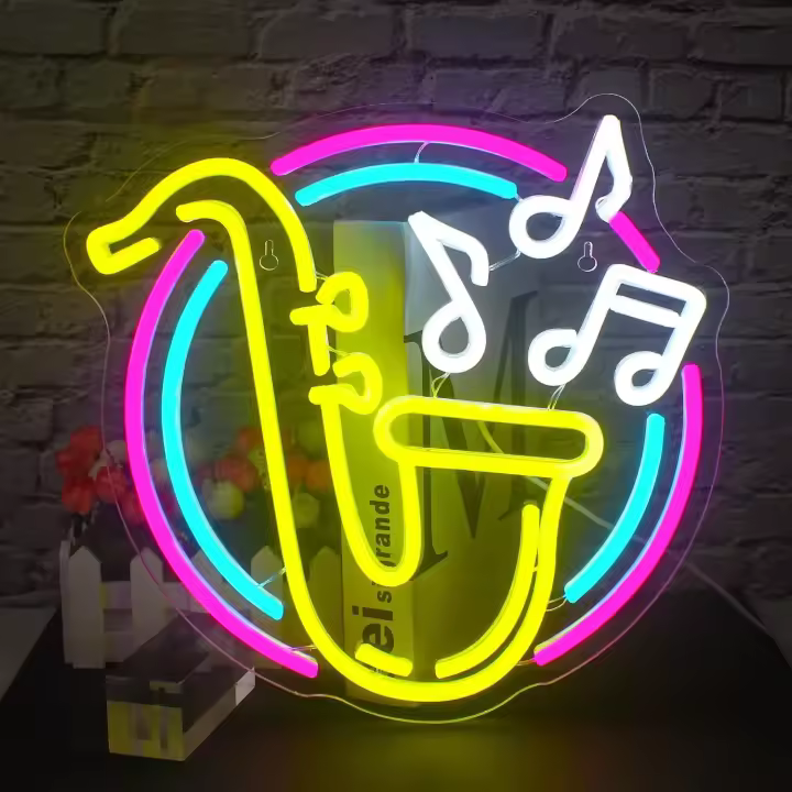 Luz De Neón Saxofón LED Decoración Para La Pared Luz De Música Jazz Luz Decorativa Para El Dormitorio Fuente De Alimentación DC Potencia Luminosa 249-2000 - 1