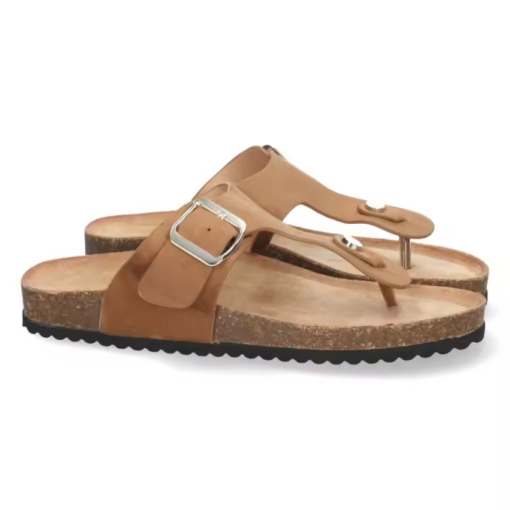 Sandalia Plana para Mujer, con Planta Bio muy Comoda color camel o beige - 1